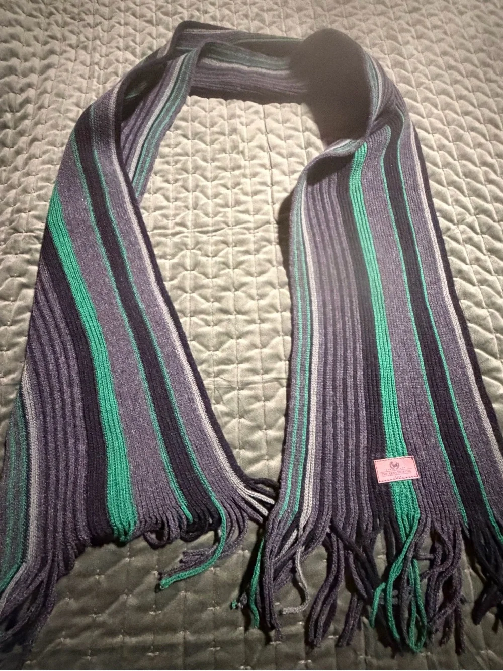 The‎ Aran Trading Company green black striped wool fringed scarf